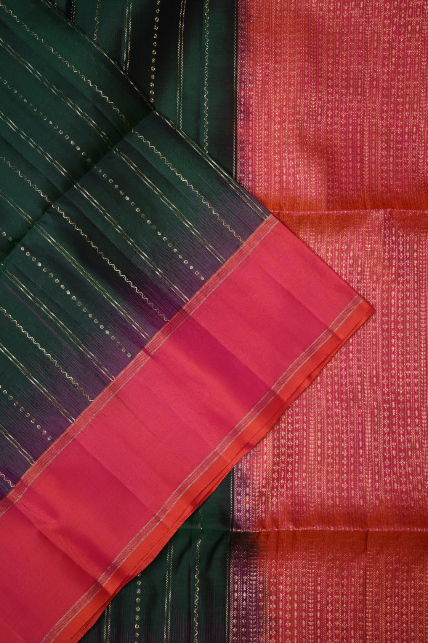 Pure Soft Silk Saree - Deep Emerald Green with Pink