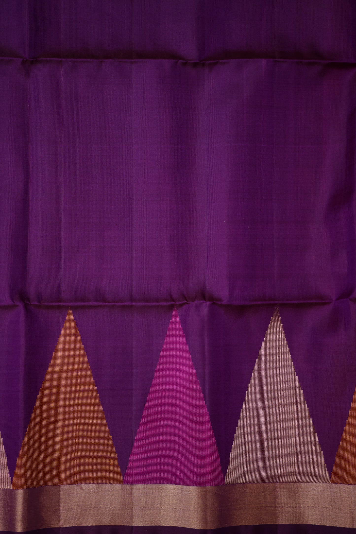 Pure Soft Silk Saree - Deep Royal Purple with Orange and Pink