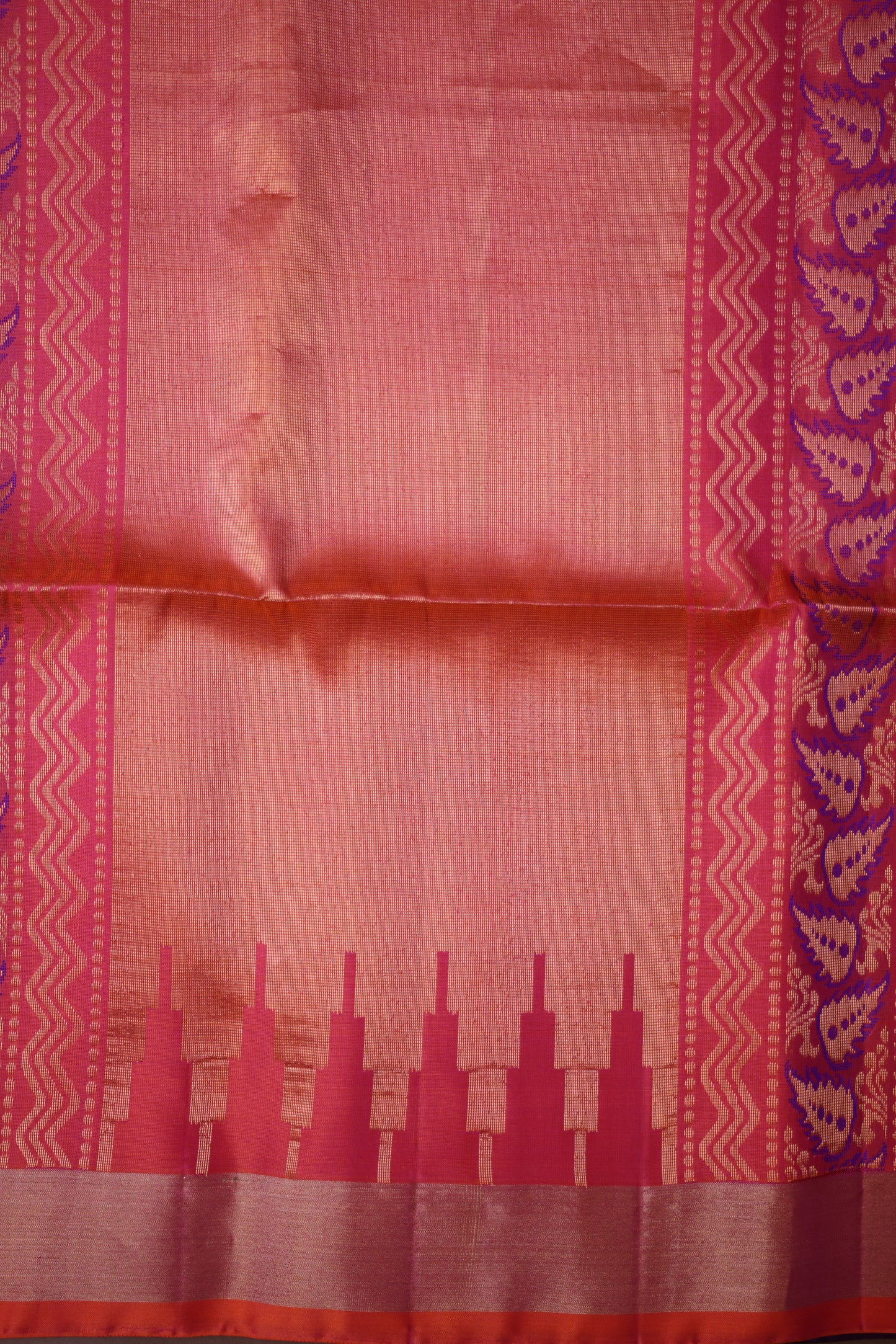 Pure Soft Silk Saree - Deep Royal Purple with Orange and Pink