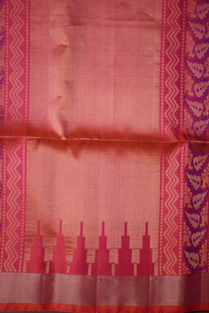 Pure Soft Silk Saree - Deep Royal Purple with Orange and Pink