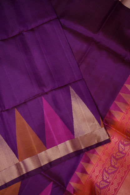 Pure Soft Silk Saree - Deep Royal Purple with Orange and Pink