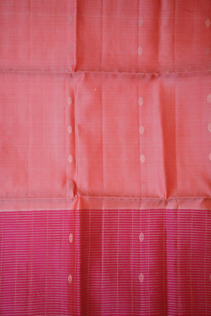 Pure Soft Silk Saree - Peach with Hot Pink