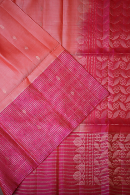 Pure Soft Silk Saree - Peach with Hot Pink