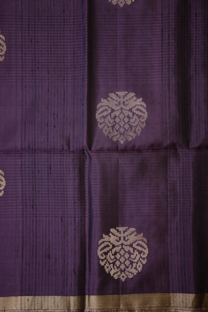 Pure Soft Silk Saree - Deep Plum Purple with Orange