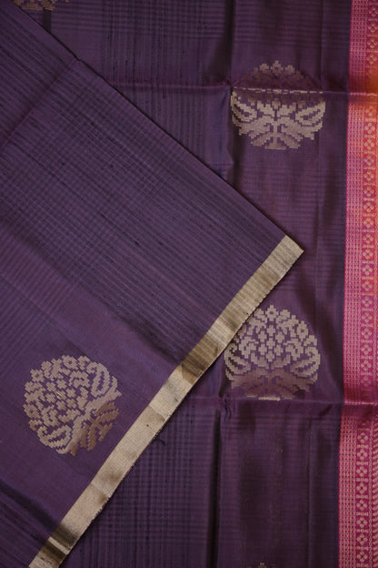 Pure Soft Silk Saree - Deep Plum Purple with Orange