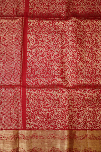 Pure Soft Silk Saree - Golden Yellow with Orange and Red