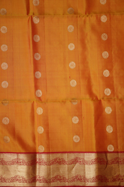 Pure Soft Silk Saree - Golden Yellow with Orange and Red