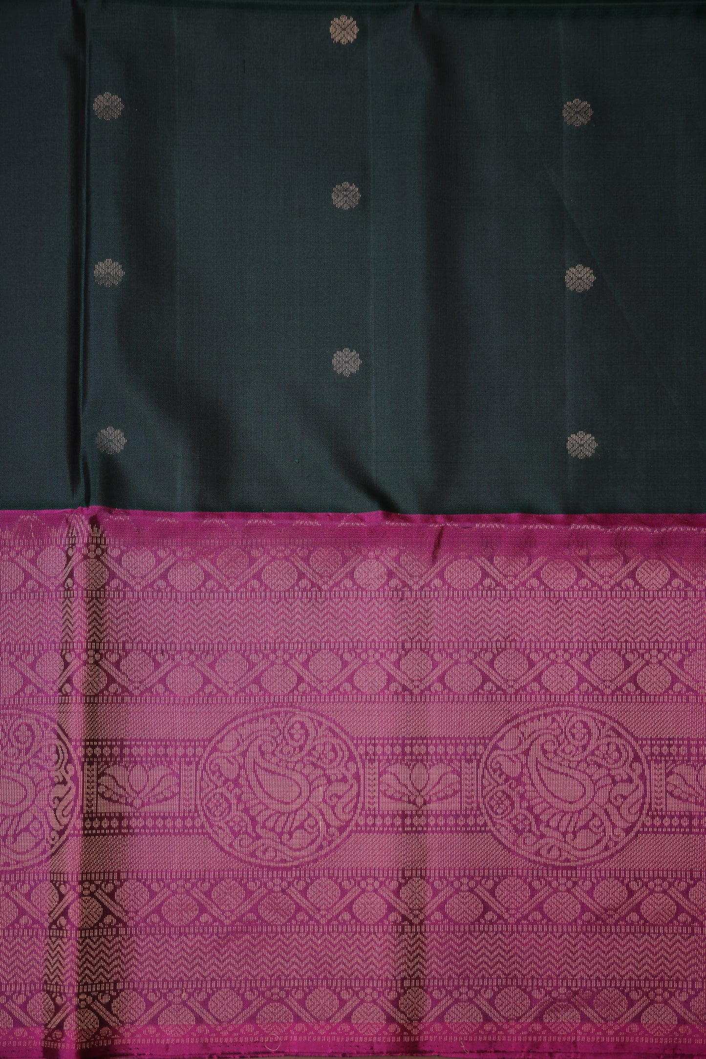 Pure Soft Silk Saree - Deep Bottle Green with Pink