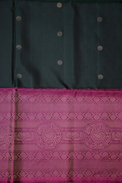 Pure Soft Silk Saree - Deep Bottle Green with Pink