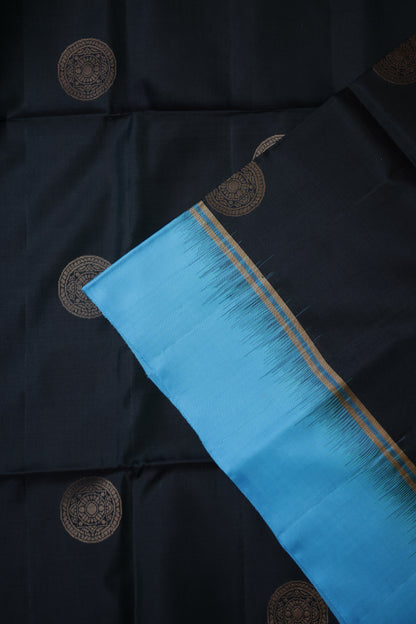 Pure Soft Silk Saree - Deep Green with Sky Blue