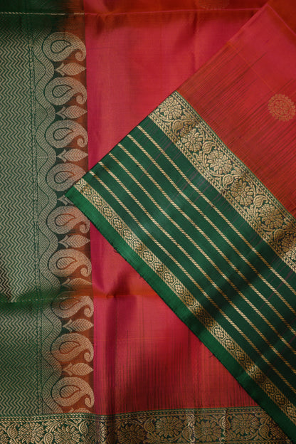 Pure Soft Silk Saree - Pink and Orange with Deep Green