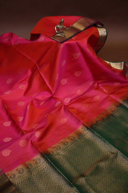 Pure Soft Silk Saree - Rich Pink with Deep Green