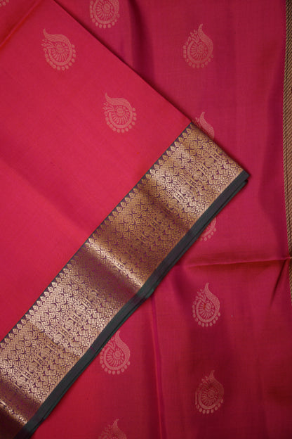 Pure Soft Silk Saree - Rich Pink with Deep Green