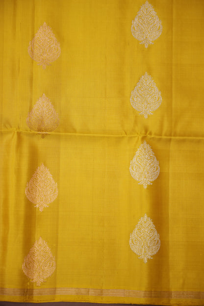 Pure Soft Silk Saree - Bright Turmeric Yellow with Teal Blue & Green