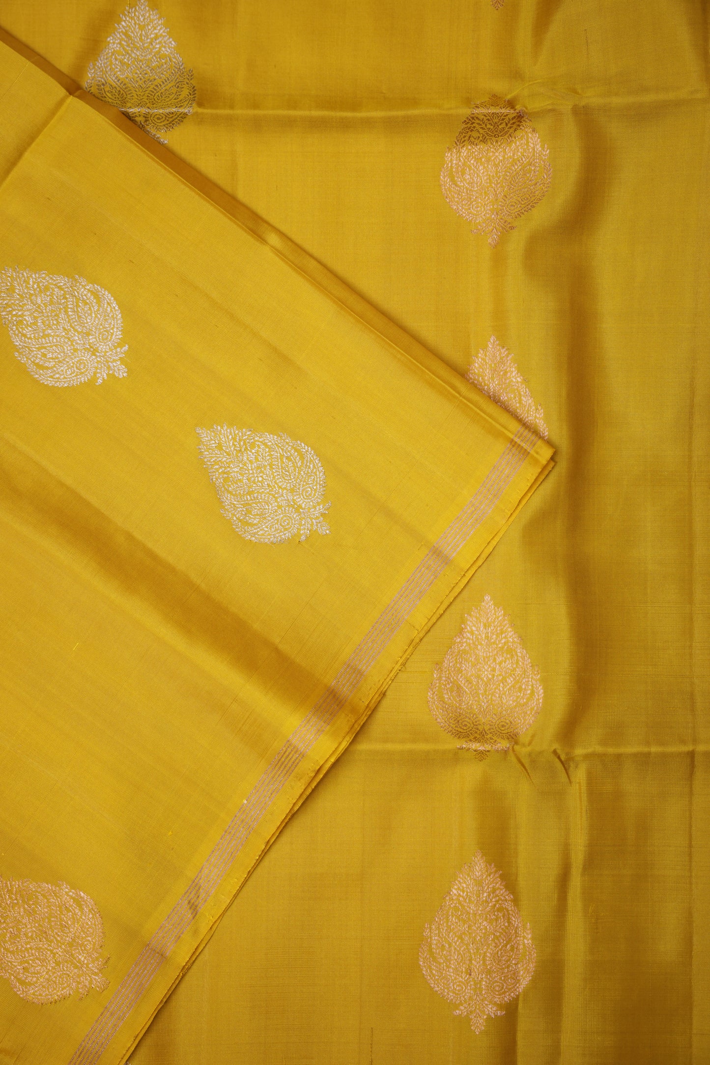 Pure Soft Silk Saree - Bright Turmeric Yellow with Teal Blue & Green