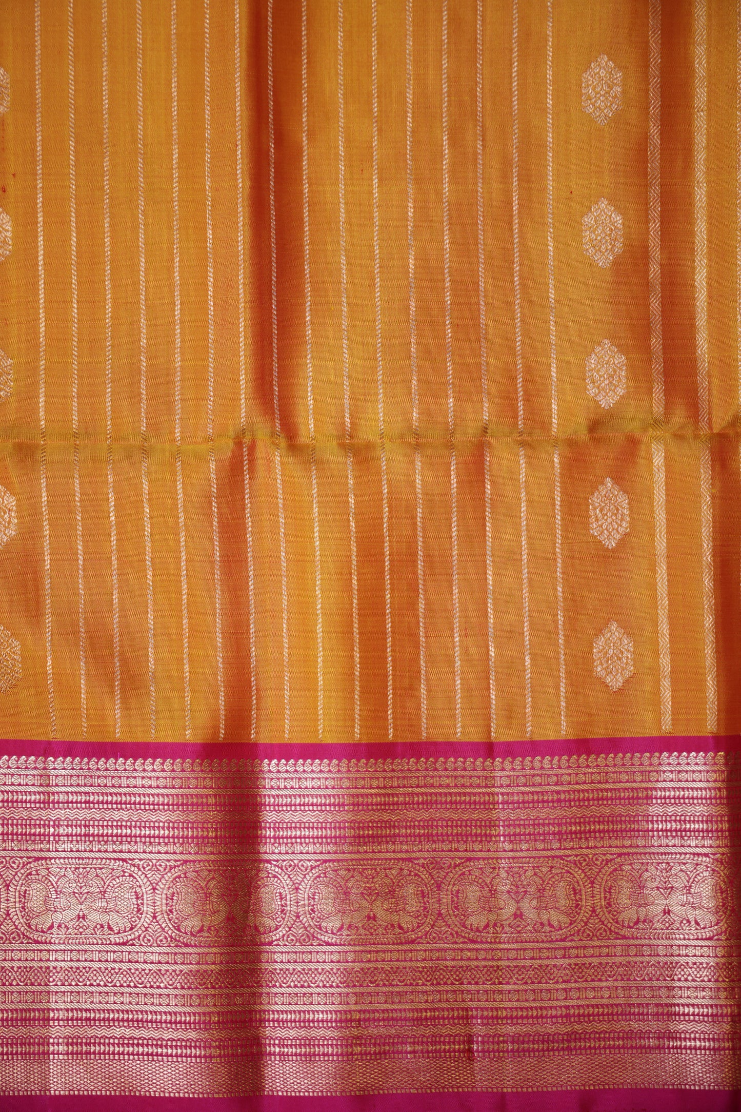 Pure Soft Silk Saree - Mustard Yellow with Hot Pink