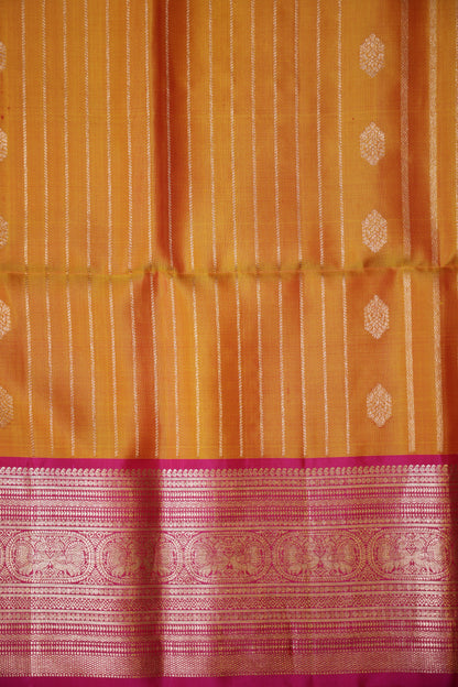 Pure Soft Silk Saree - Mustard Yellow with Hot Pink