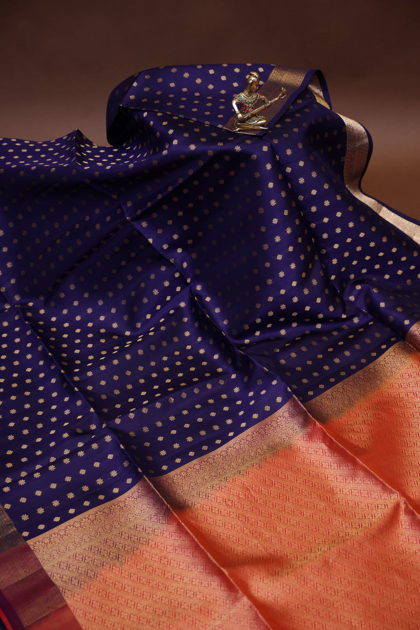 Pure Soft Silk Saree - Royal Blue and Orange