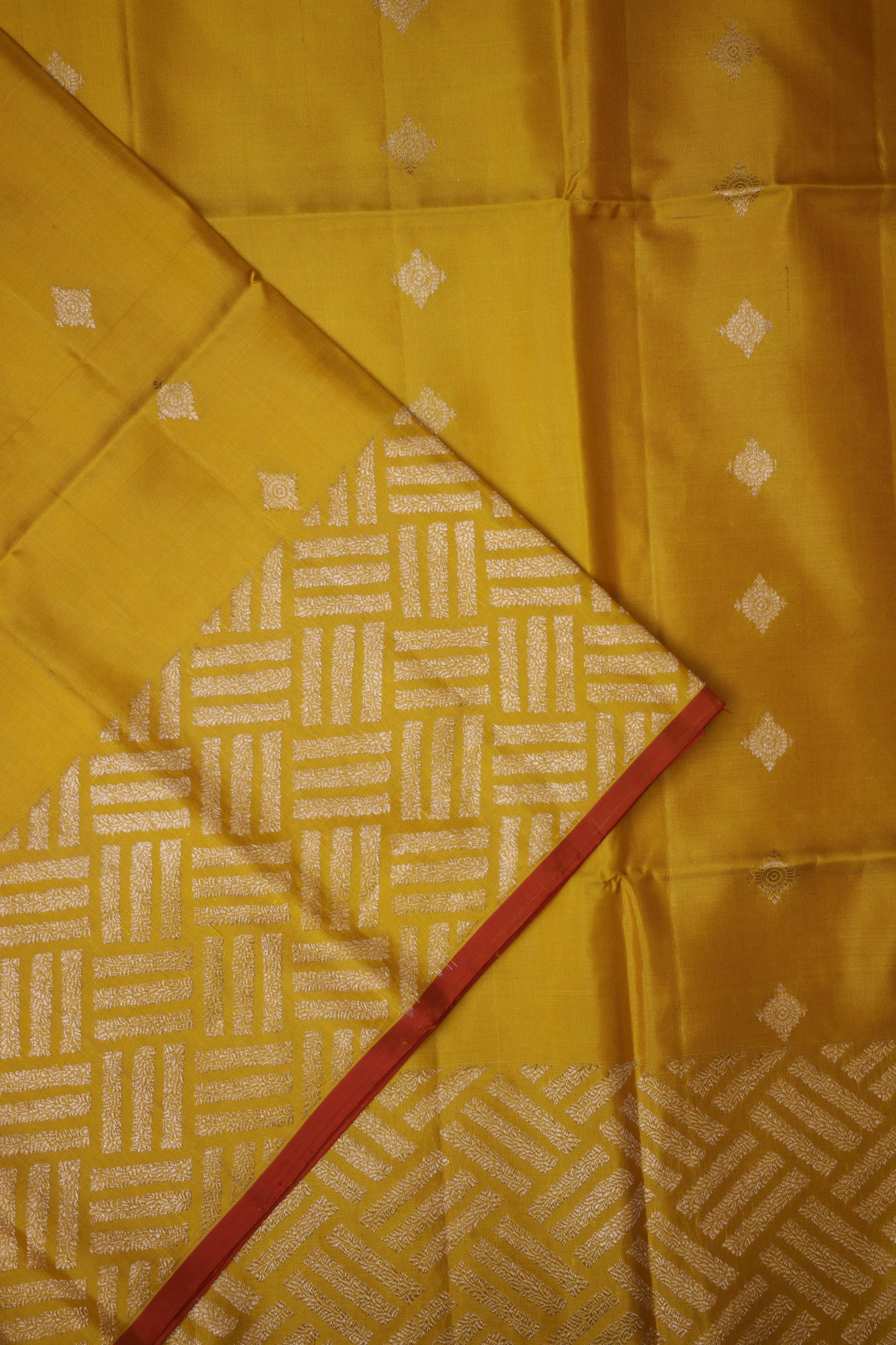 Pure Soft Silk Saree in Yellow - Yellow & Red