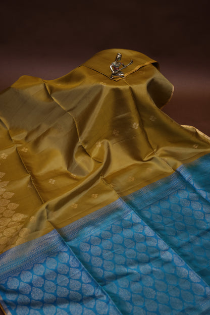 Pure Soft Silk Saree - Mehendi Green with Teal Blue