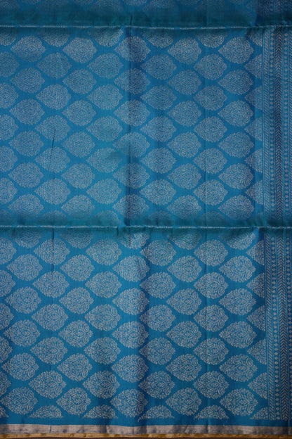 Pure Soft Silk Saree - Mehendi Green with Teal Blue