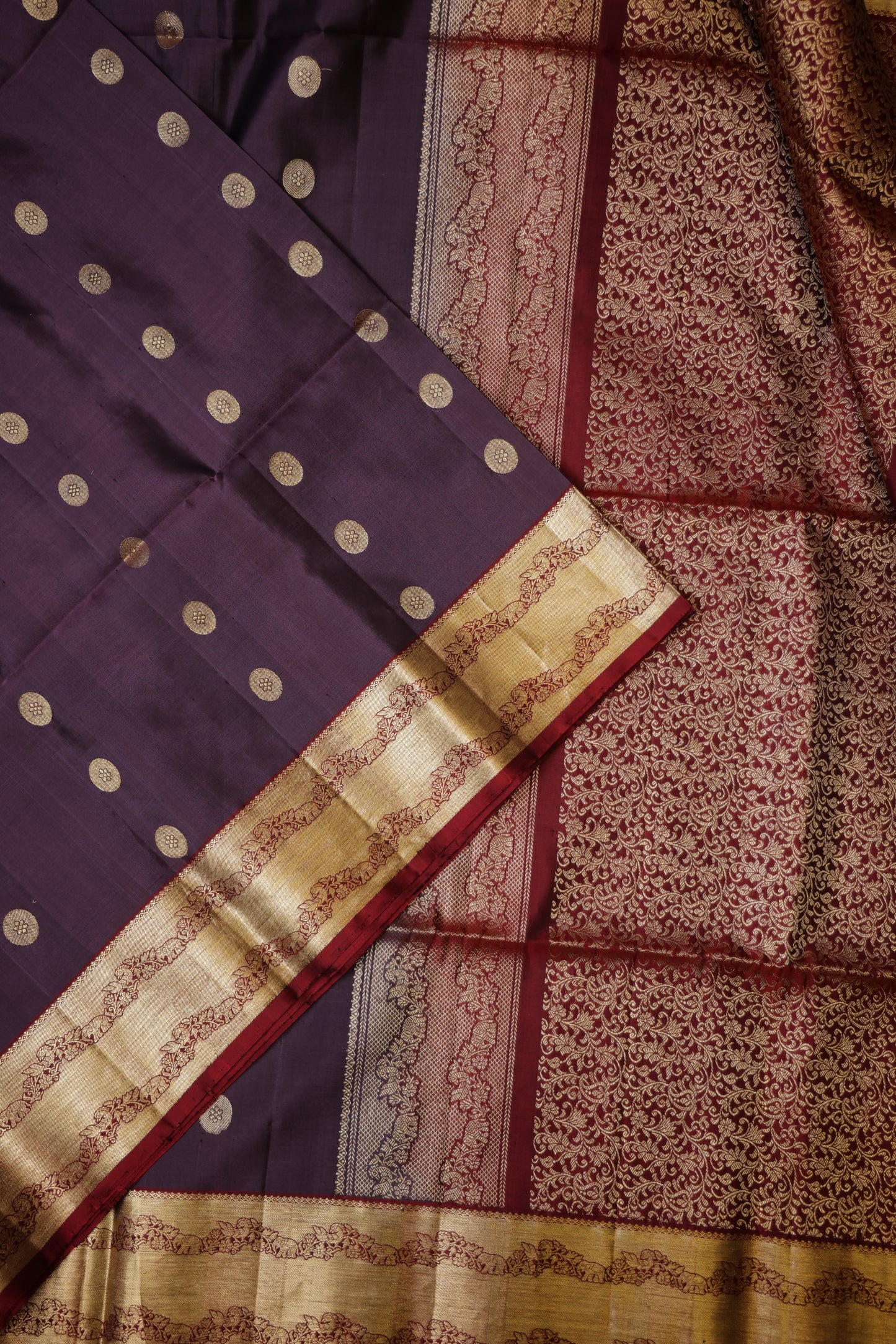 Pure Soft Silk Saree - Aubergine Purple & Maroon