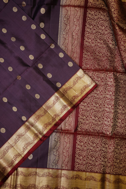 Pure Soft Silk Saree - Aubergine Purple & Maroon