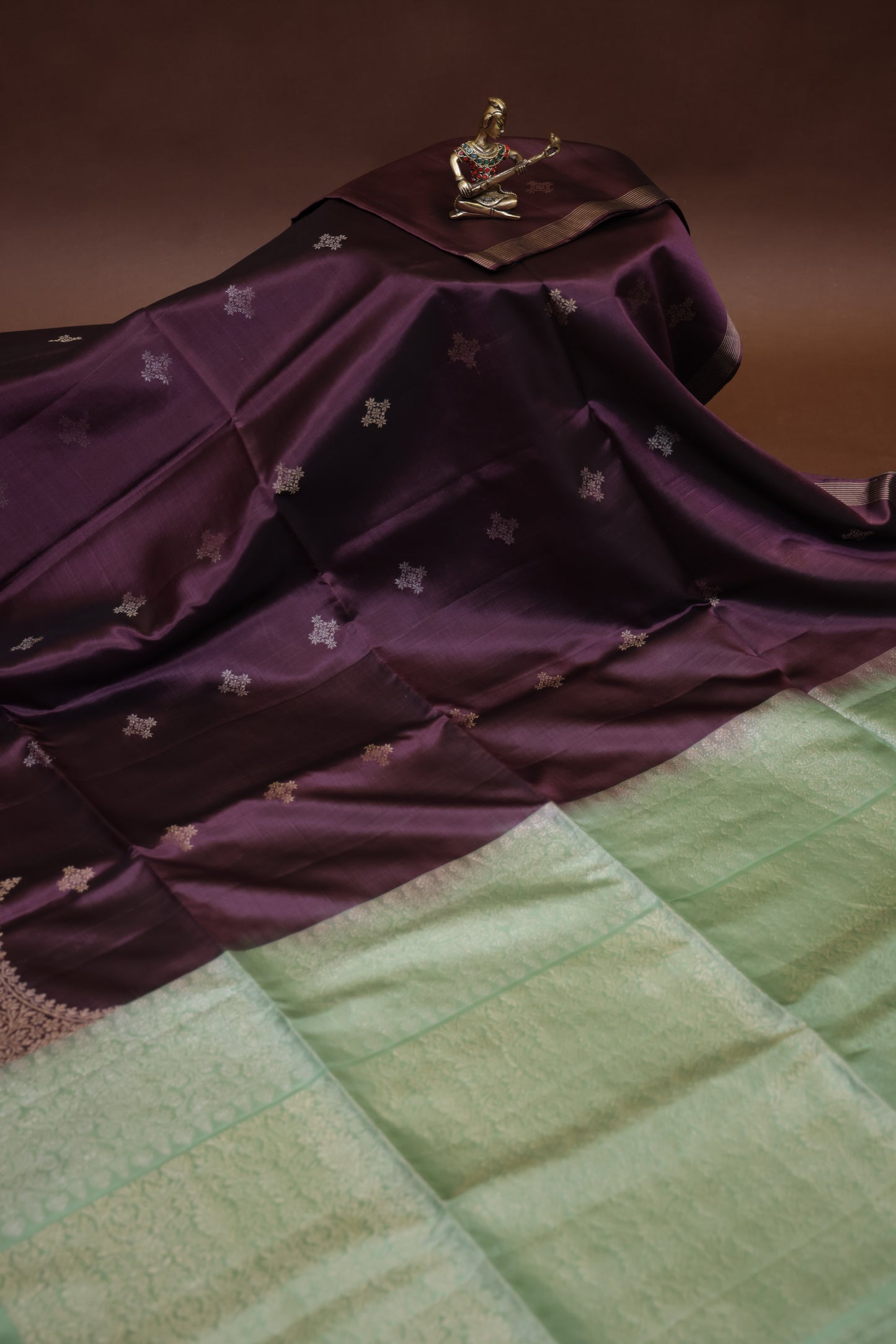 Pure Soft Silk Saree - Purple with Mint Green