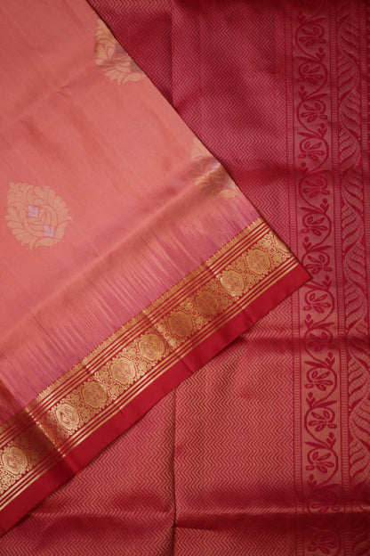Pure Soft Silk Saree - Coral Pink & red