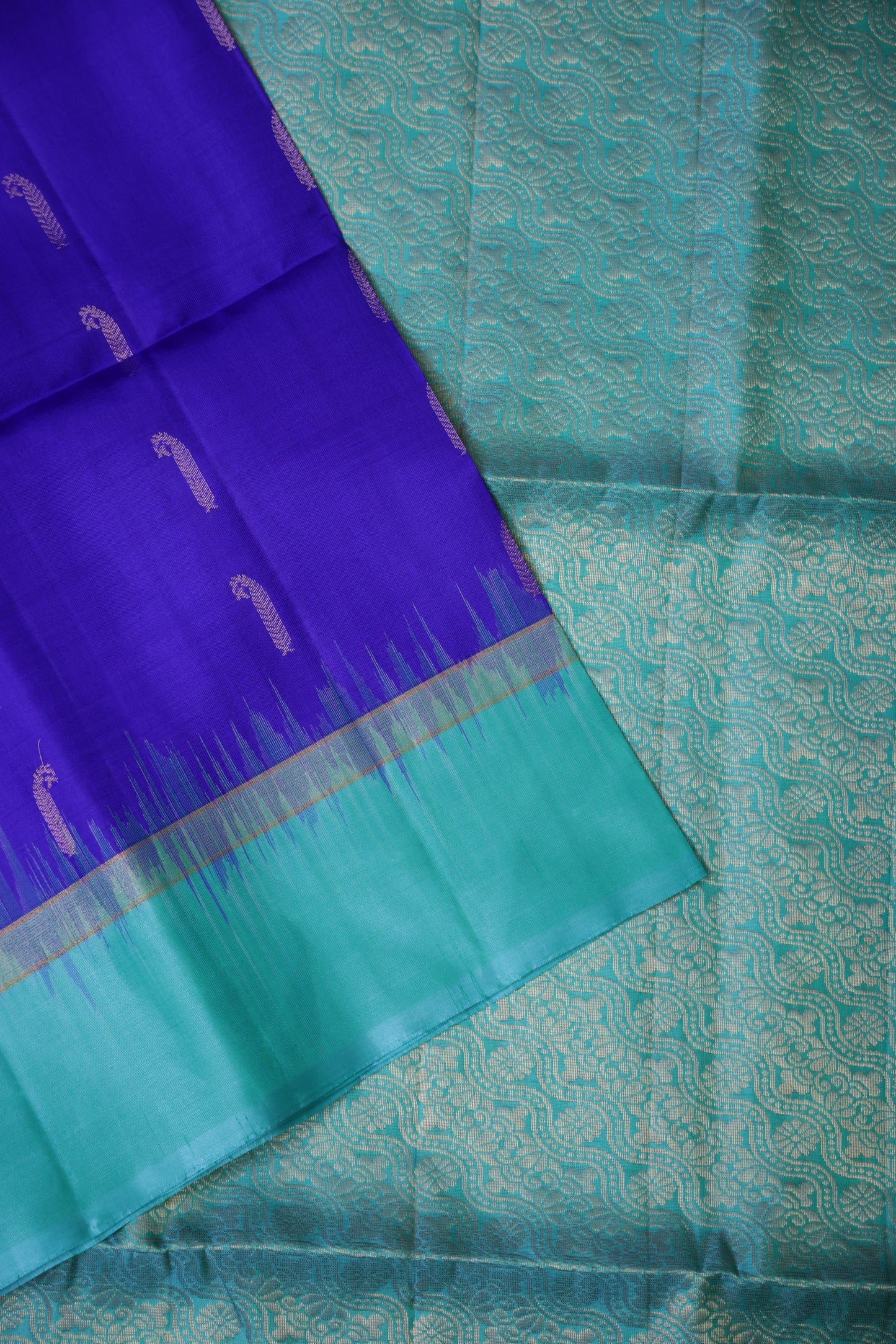 Pure Soft Silk Saree - Royal Blue & Aqua Green