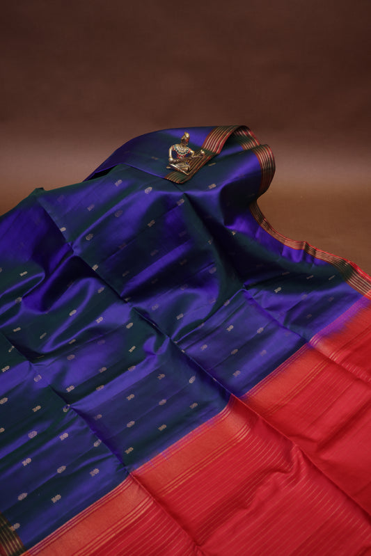 Pure Soft Silk Saree - Royal Blue & Red