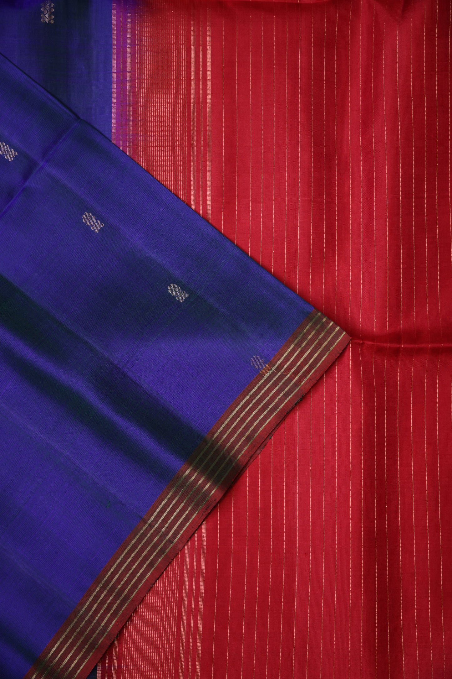 Pure Soft Silk Saree - Royal Blue & Red