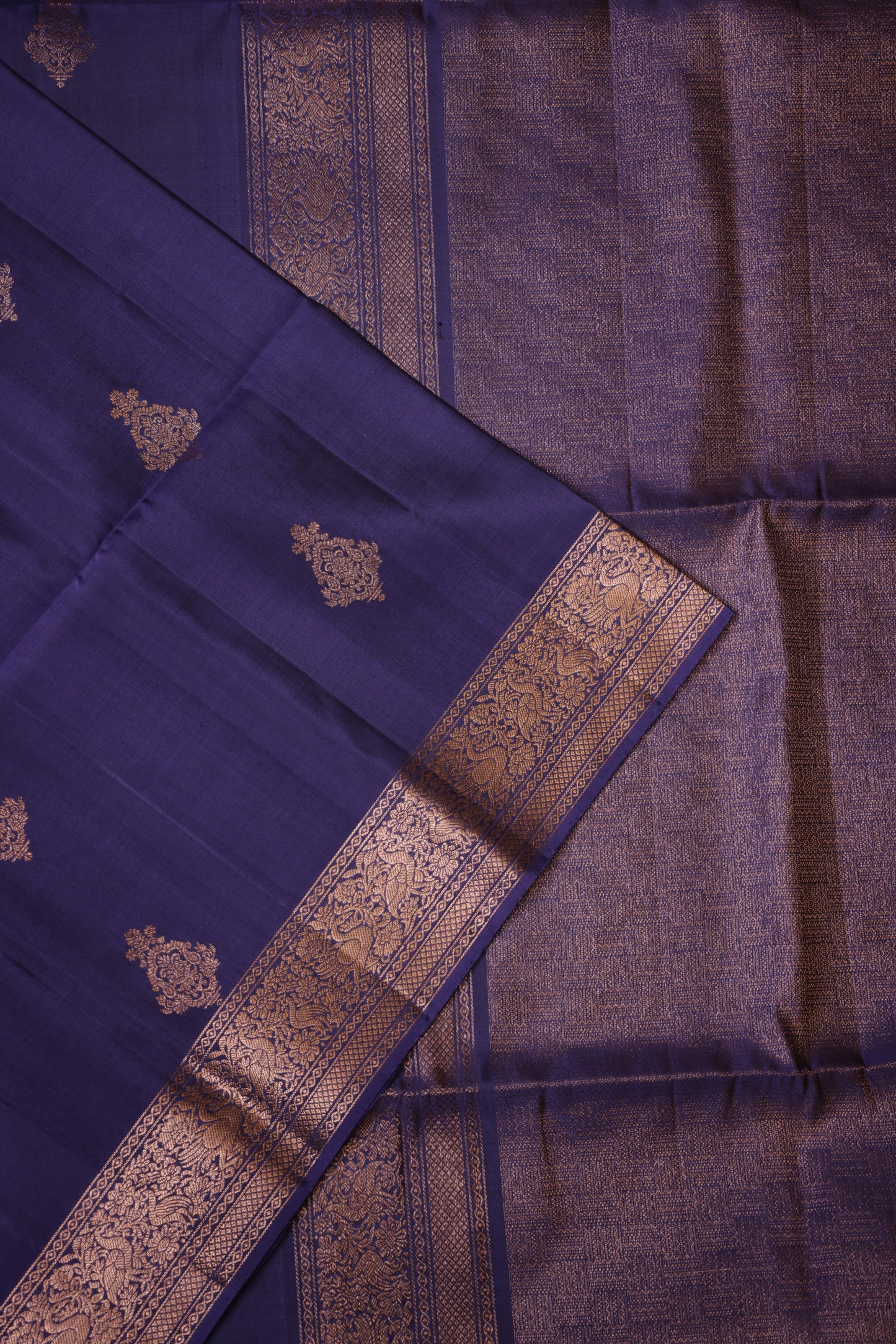 Pure Soft Silk Saree - Purple & Antique Gold