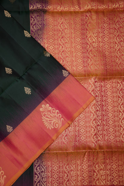 Pure Soft Silk Saree - Bottle Green & Orange