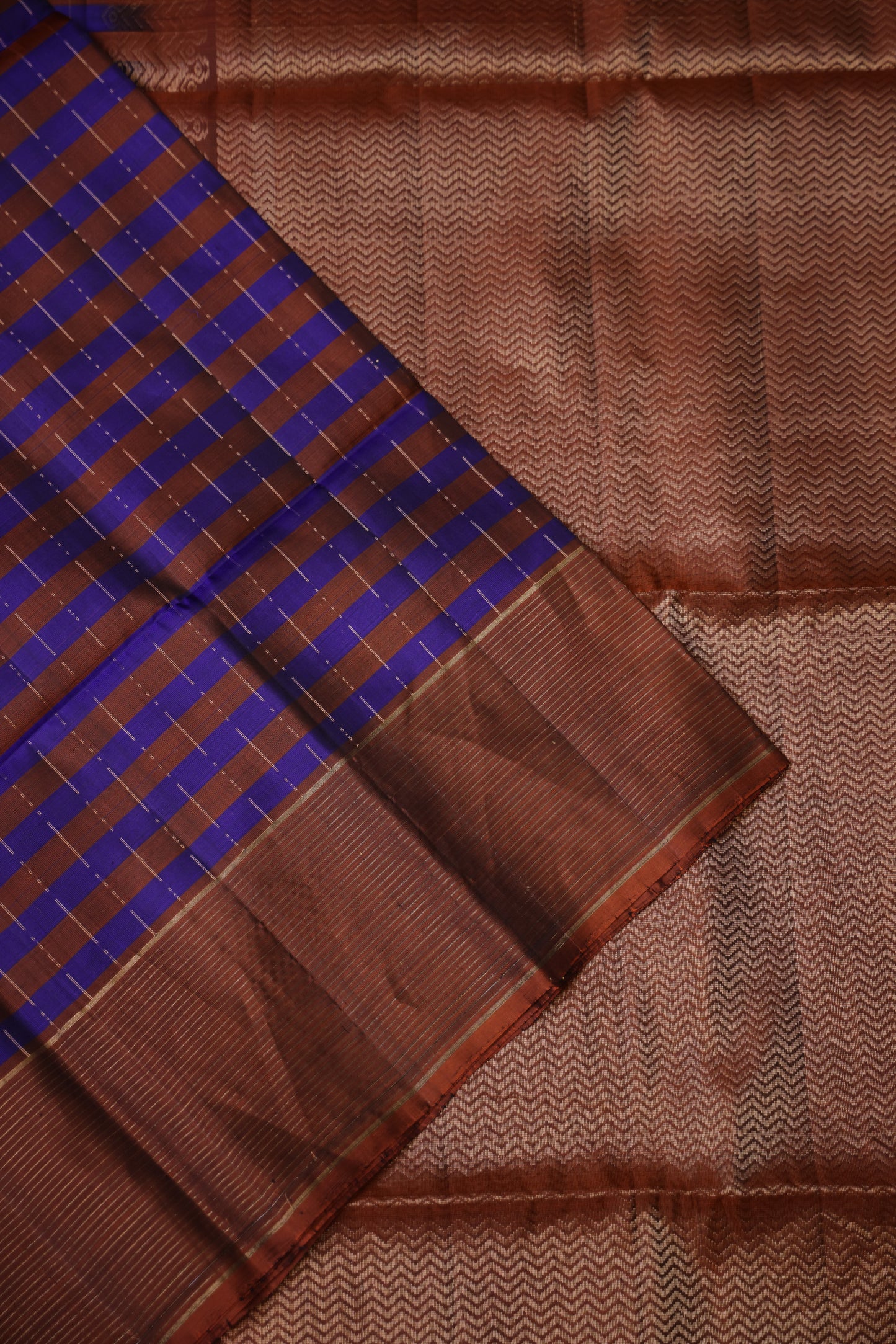 Pure Soft Silk Saree  - Copper & Royal Blue