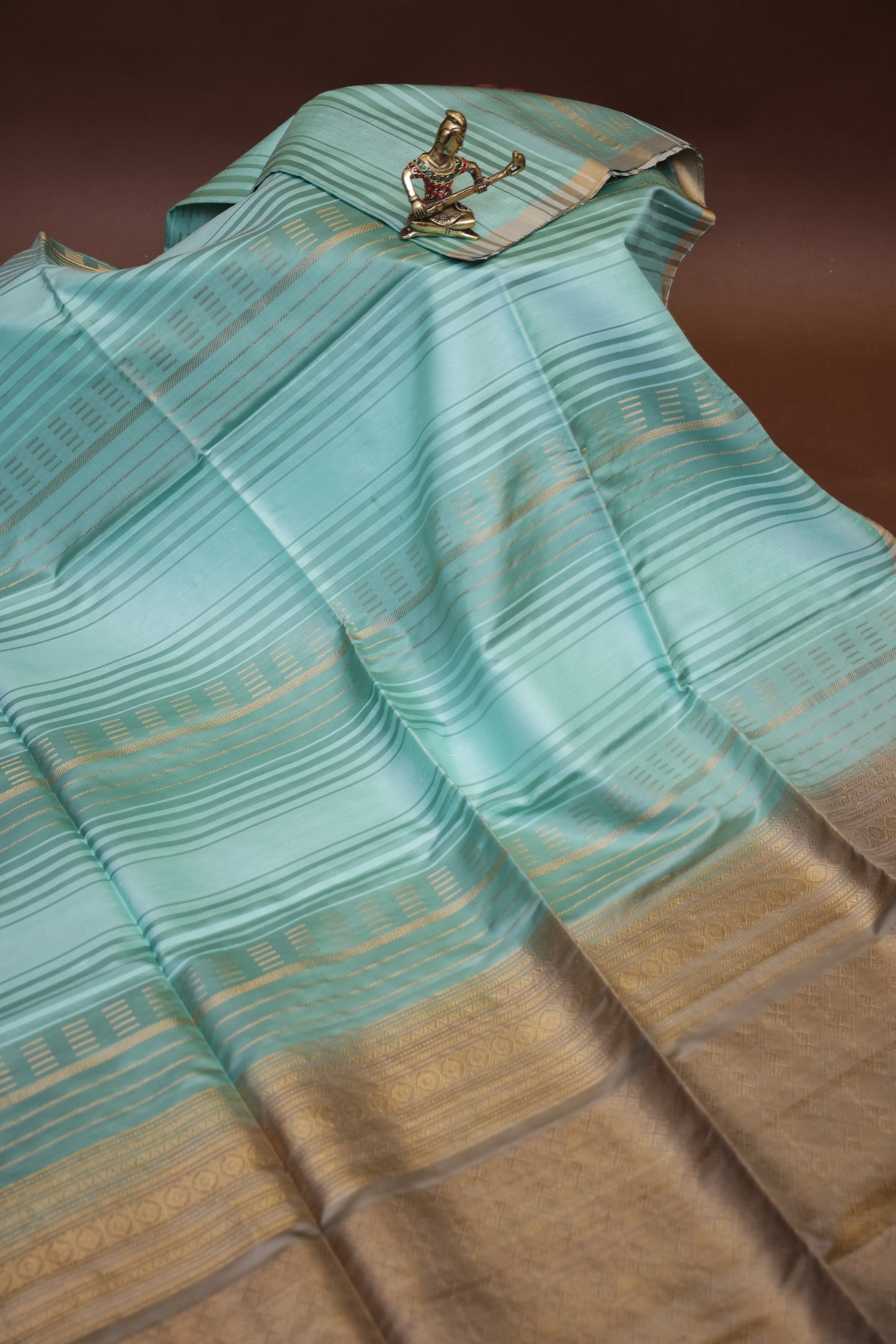Pure Soft Silk Saree - Mint Green and Ivory Champagne