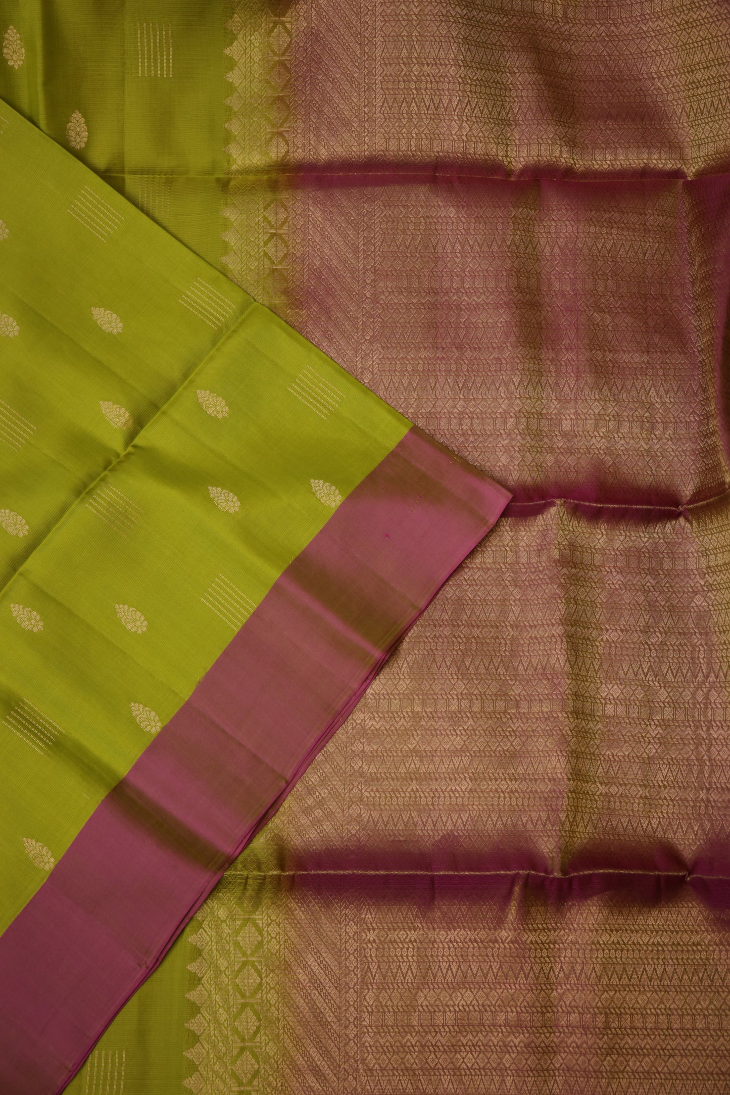 Pure Soft Silk Saree - Parrot Green with Pink