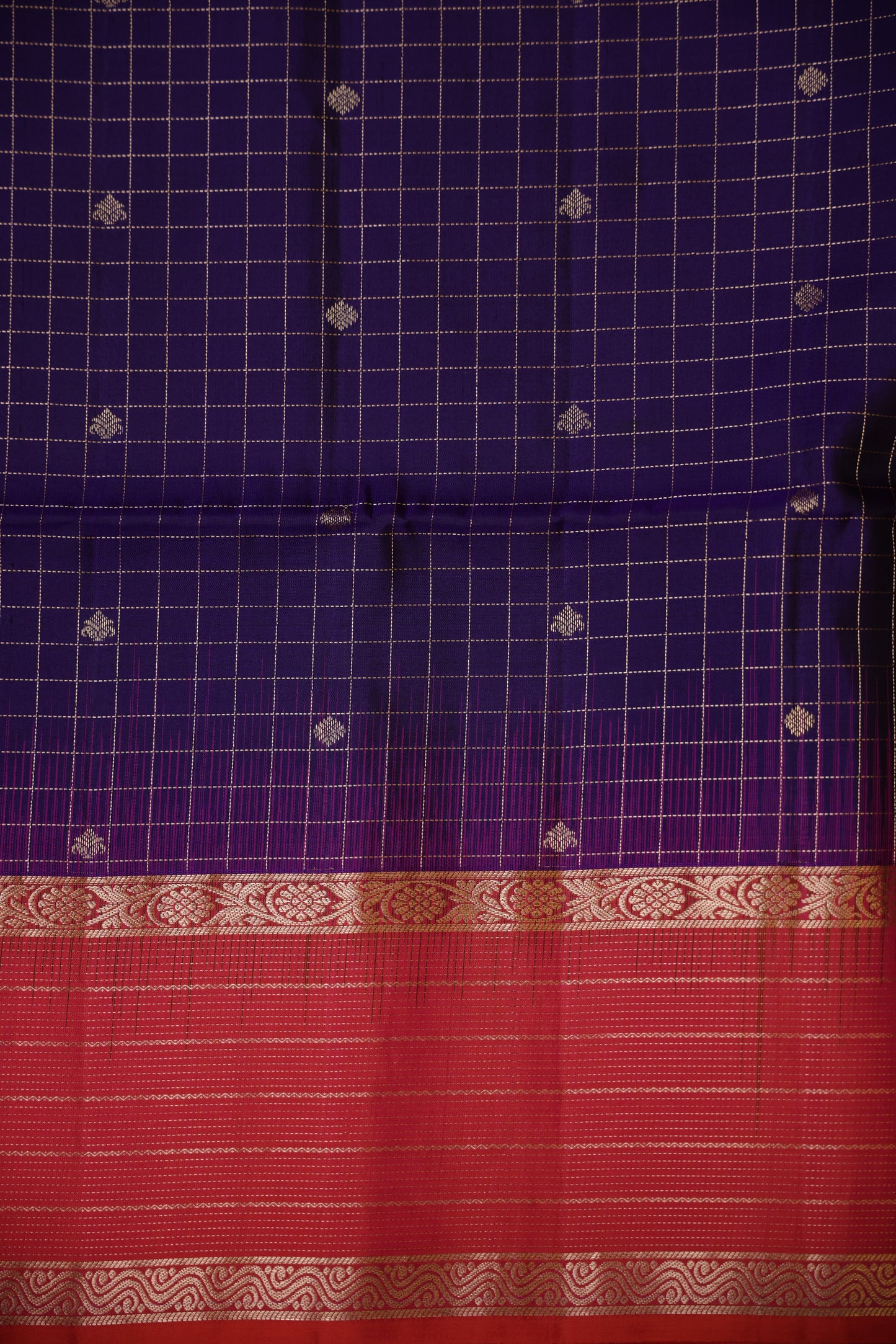 Pure Soft Silk Saree - Deep Purple with Pink & Orange