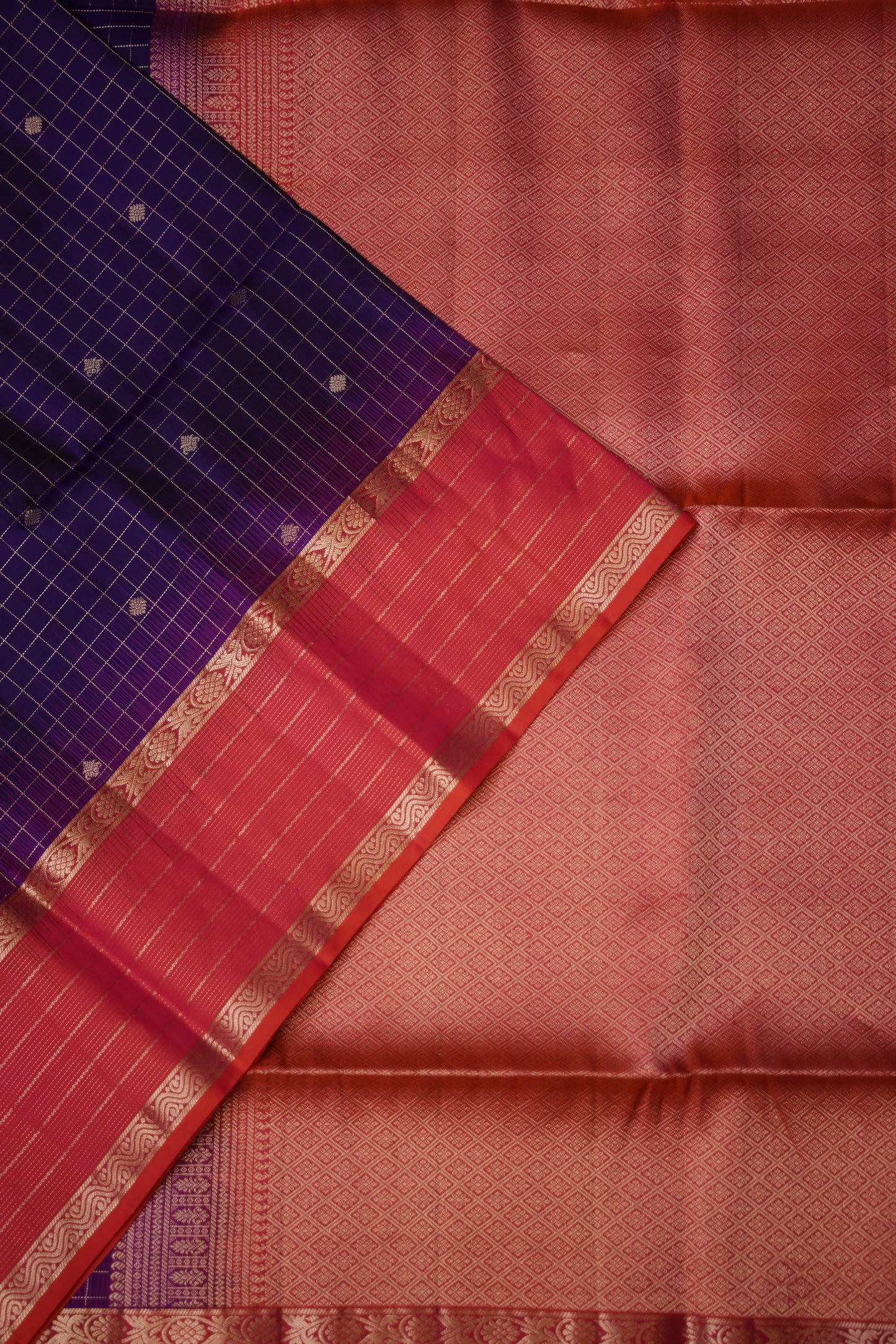 Pure Soft Silk Saree - Deep Purple with Pink & Orange