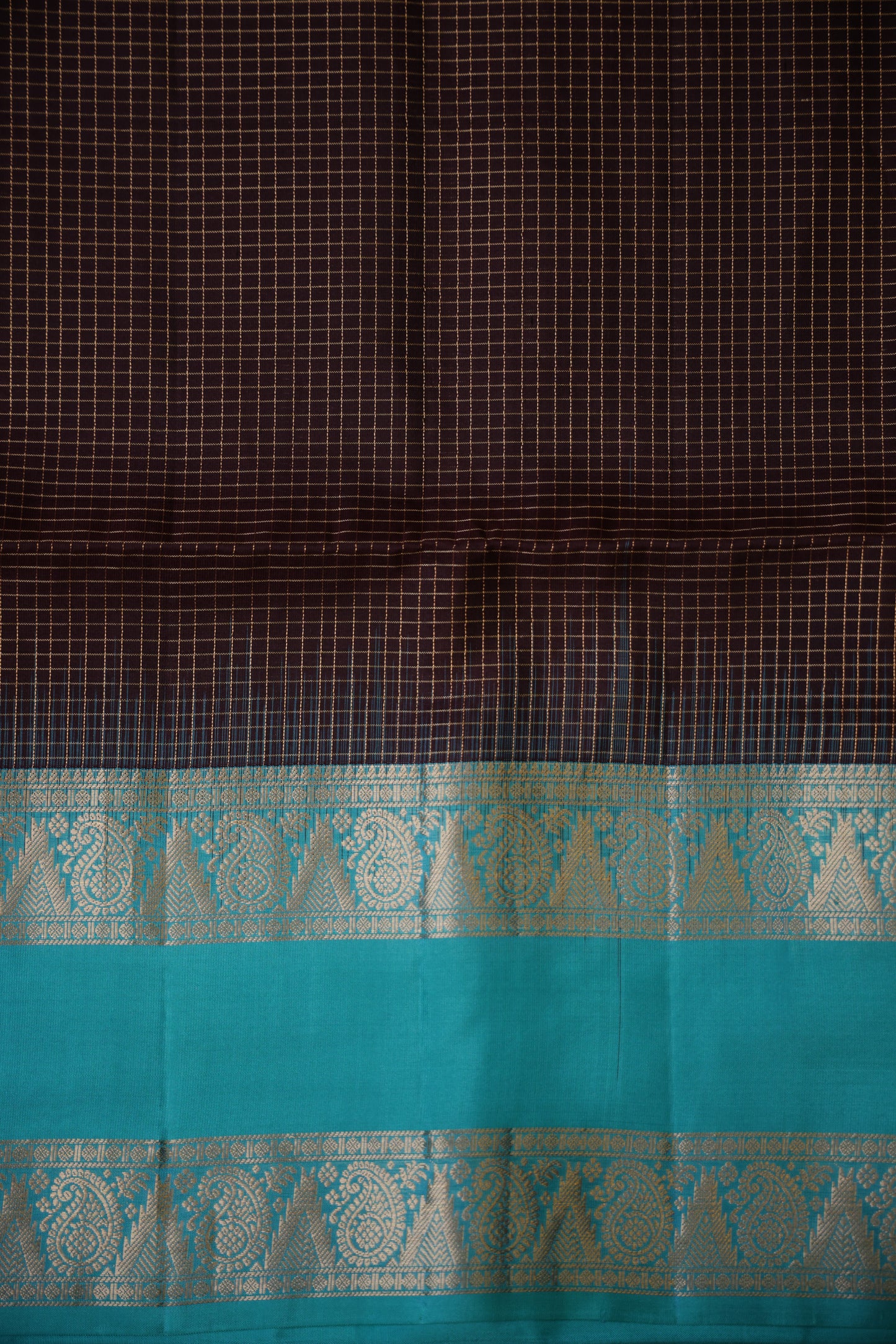Pure Soft Silk Saree - Chocolate Brown and Turquoise Blue