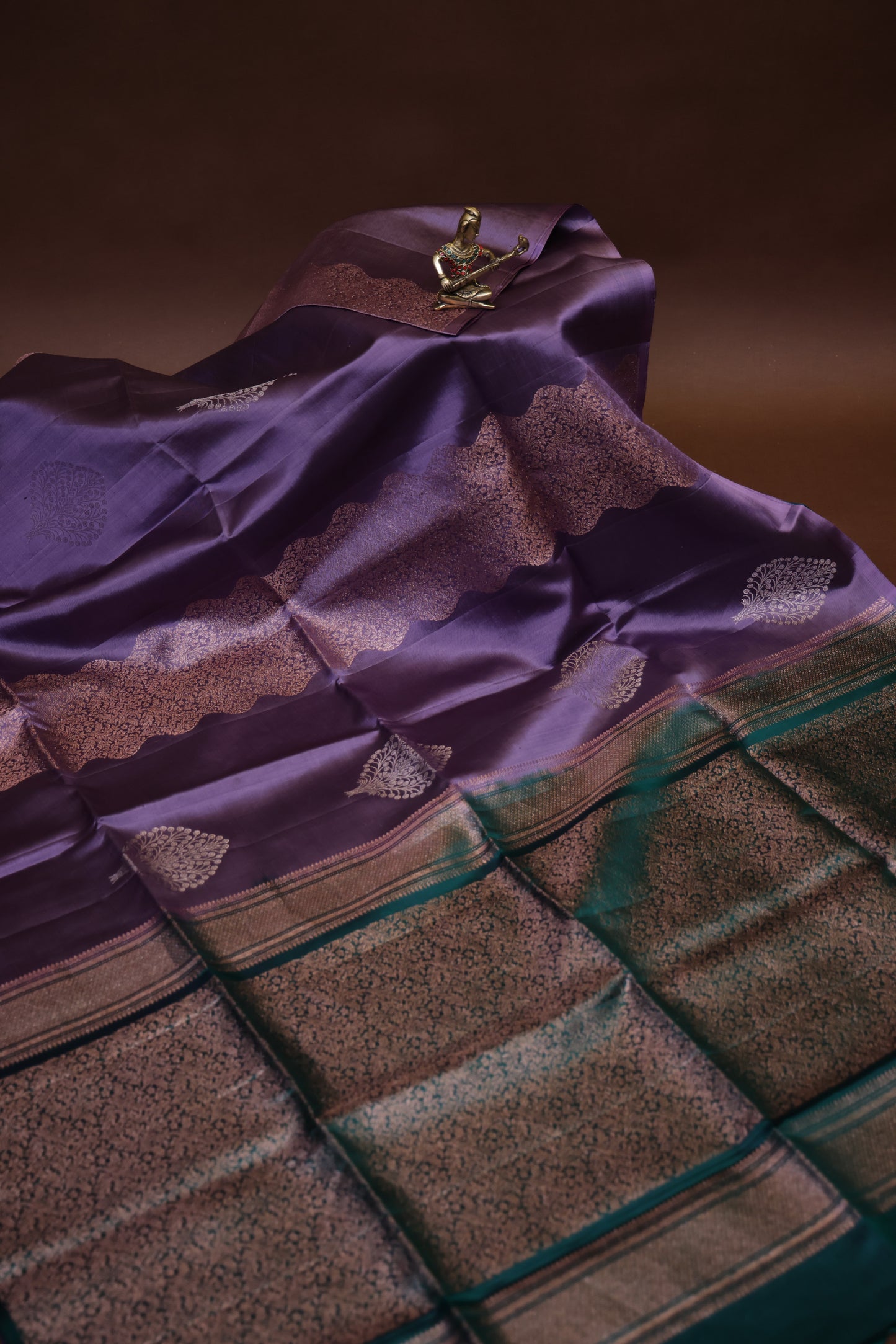 Pure Soft Silk Saree - Lavender & Emerald Green