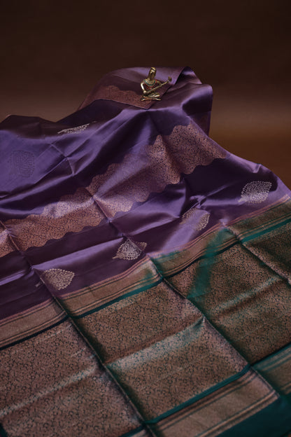 Pure Soft Silk Saree - Lavender & Emerald Green