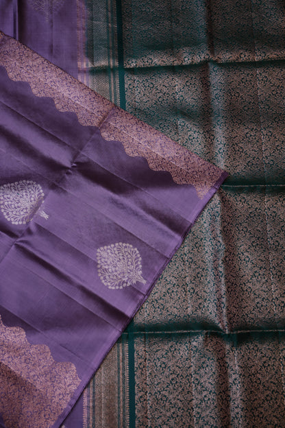 Pure Soft Silk Saree - Lavender & Emerald Green