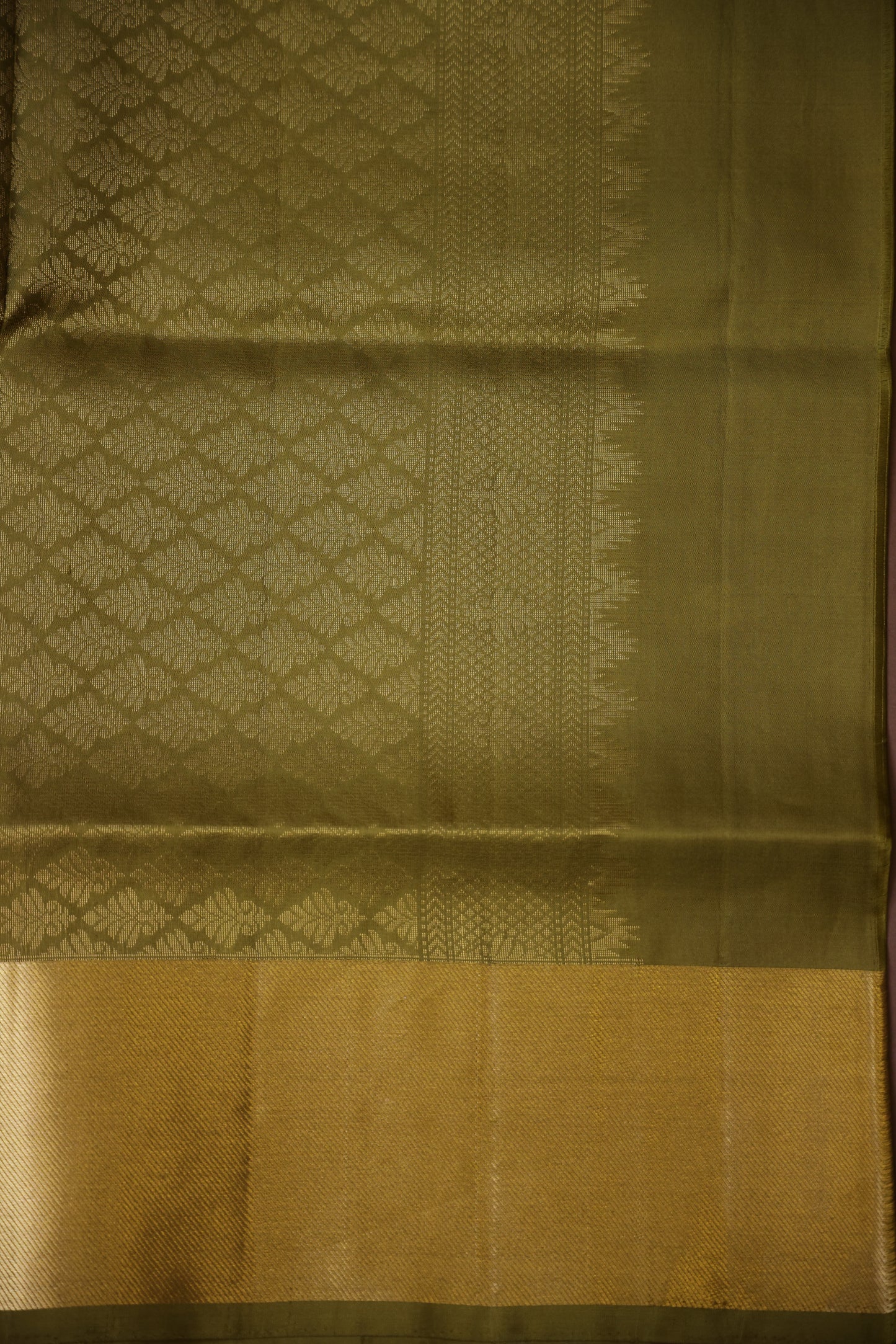Pure Soft Silk Saree - Olive Green with Gold