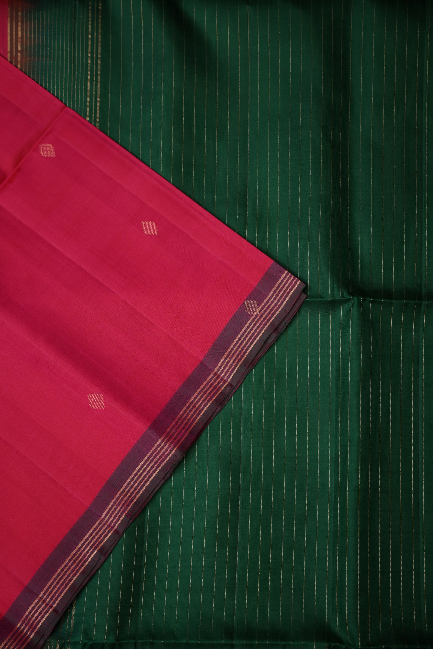 Pure Soft Silk Saree - Rani Pink & Bottle Green