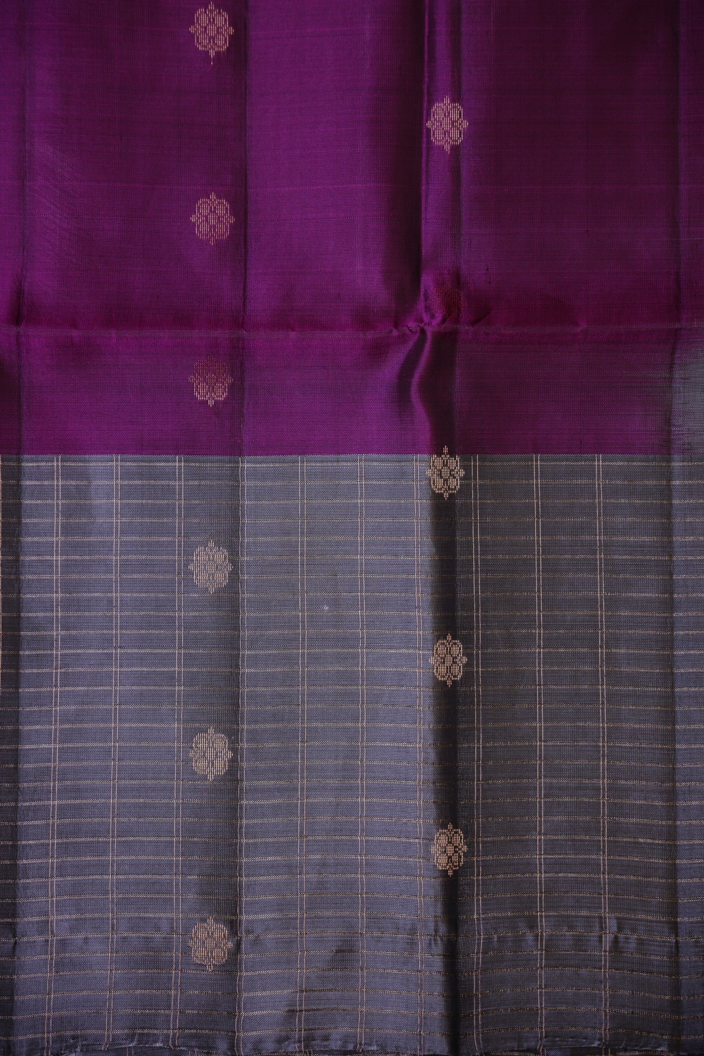 Pure Soft Silk Saree - Wine & Silver Grey