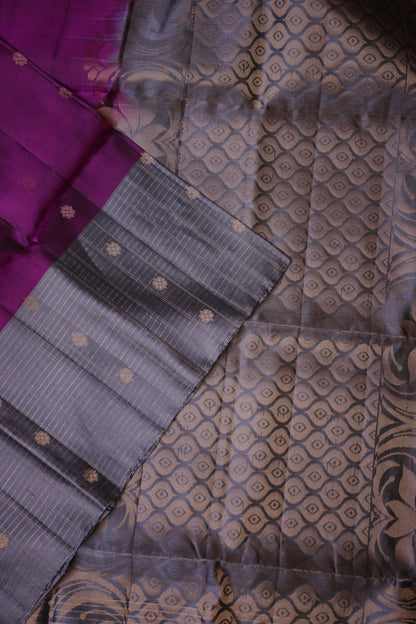 Pure Soft Silk Saree - Wine & Silver Grey