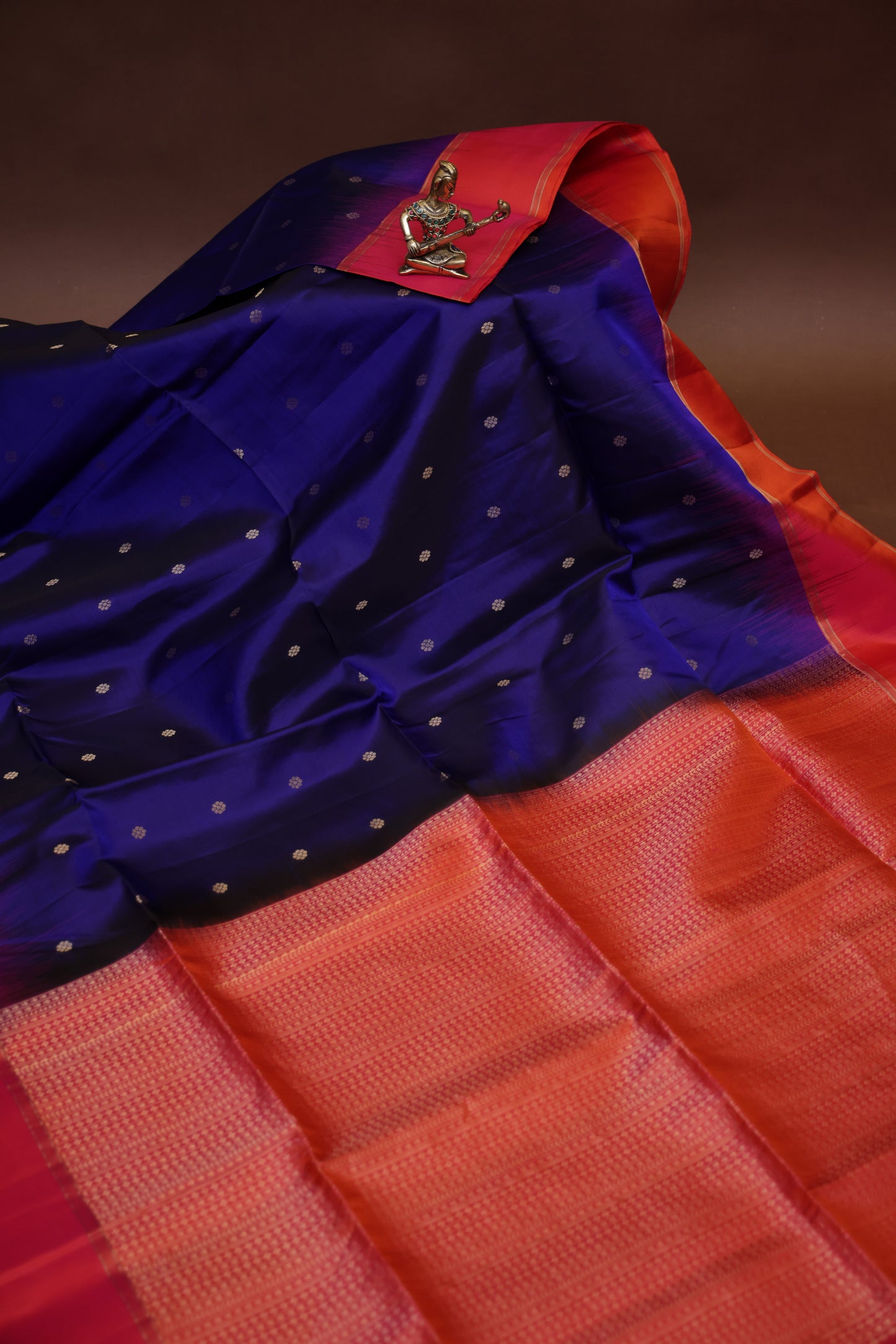 Pure Soft Silk Saree - Royal Blue with Pink and Orange
