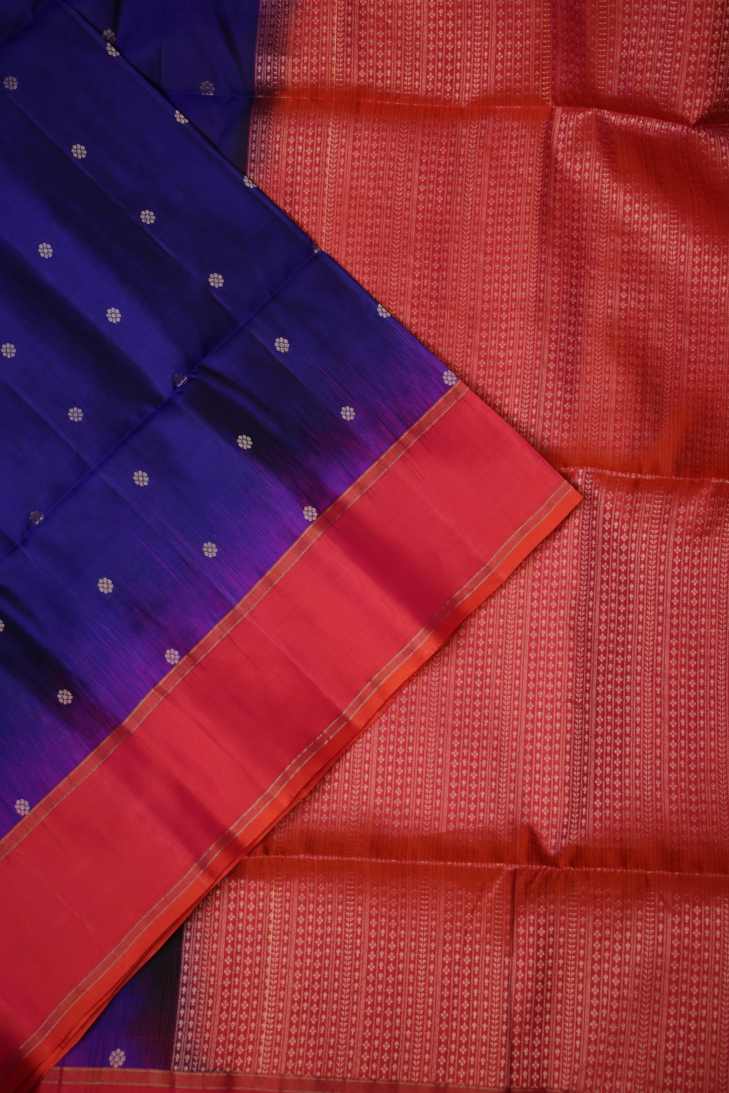 Pure Soft Silk Saree - Royal Blue with Pink and Orange