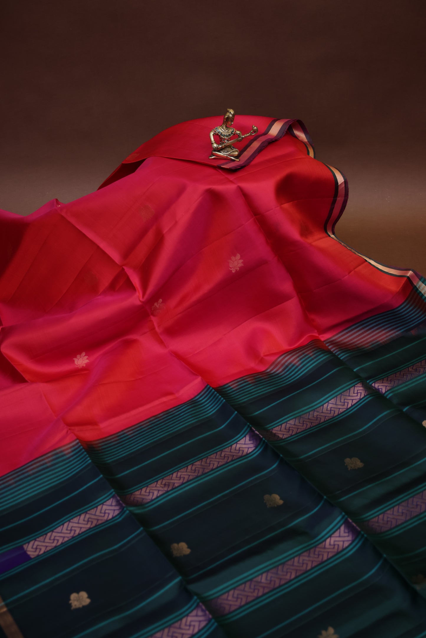 Pure Soft Silk Saree - Pink with Deep Emerald Green